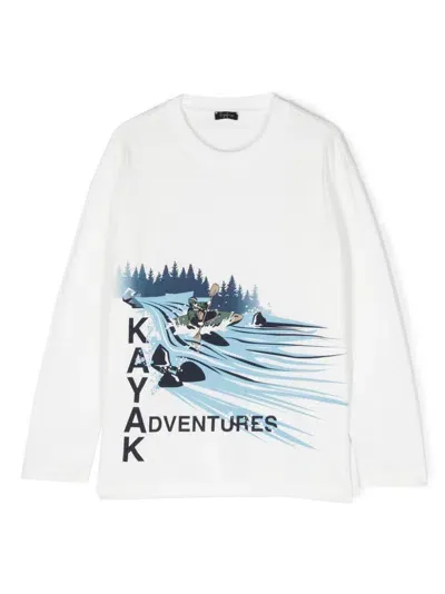 Il Gufo Kids' Kayak Printed Cotton Jersey T-shirt In White