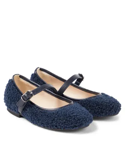 Il Gufo Kids' Leather-trimmed Faux Shearling Ballet Flats In Blue