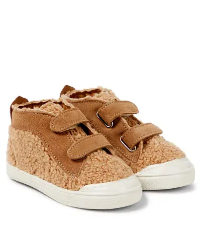 Il Gufo Kids' Leather-trimmed Teddy Sneakers In Beige