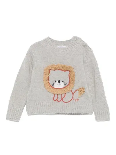 Il Gufo Babies' Lion-embroidered Virgin-wool Sweater In Grey