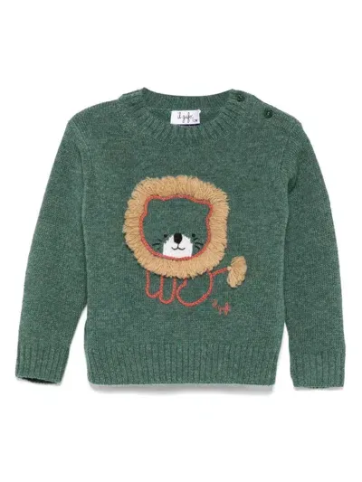 Il Gufo Babies' Lion Head-embroidered Sweater In Green