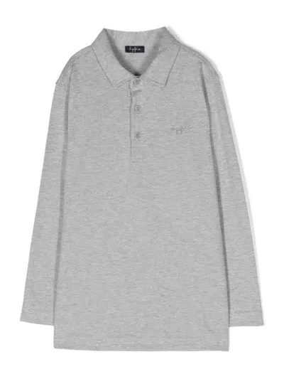 Il Gufo Kids' Logo-embroidered Mélange Polo Shirt In Grey