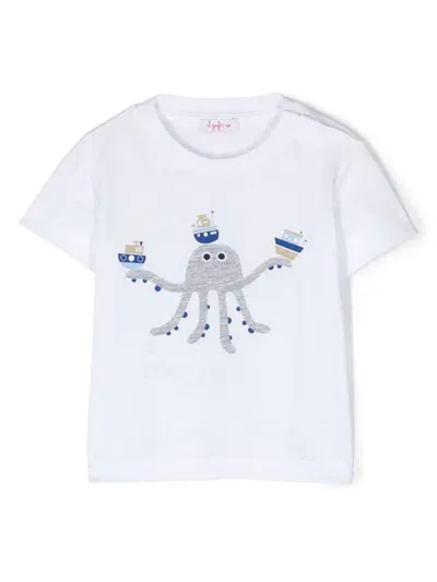 Il Gufo Babies' Octopus-appliqué Cotton T-shirt In Weiss