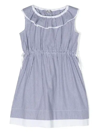 Il Gufo Striped Cotton Poplin Dress In Blue