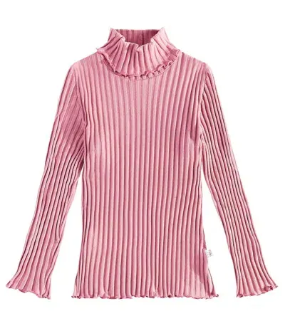 Il Gufo Kids' Ribbed-knit Cotton-blend Jersey Top In Pink