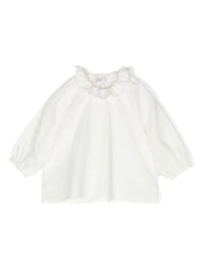 Il Gufo Babies' Ruffle-collar Cotton Blouse In 白色