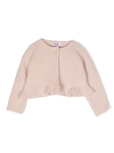 Il Gufo Babies' Ruffled-hem Knitted Cardigan In Pink