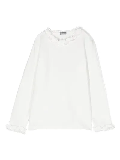 Il Gufo Ruffled Long-sleeved T-shirt In Weiss