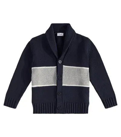 Il Gufo Kids' Striped Cotton Cardigan In 蓝色