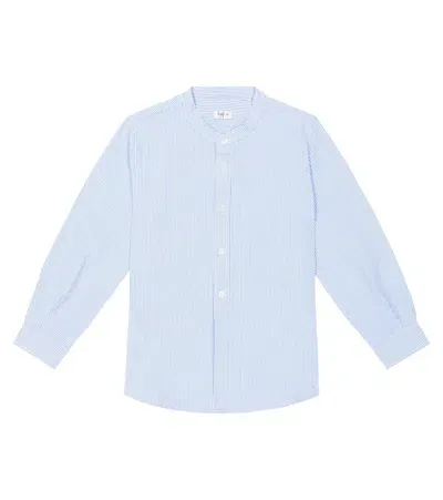 Il Gufo Kids' Striped Seersucker Shirt In Blue Juniper