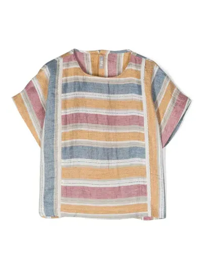 Il Gufo Kids' Striped Short-sleeved Top In Blue