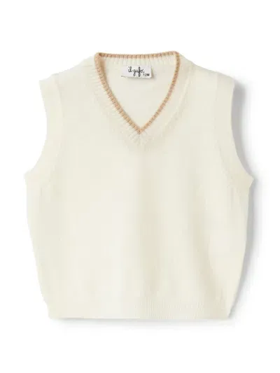 Il Gufo Babies' V-neck Knitted Wool Vest In 1012