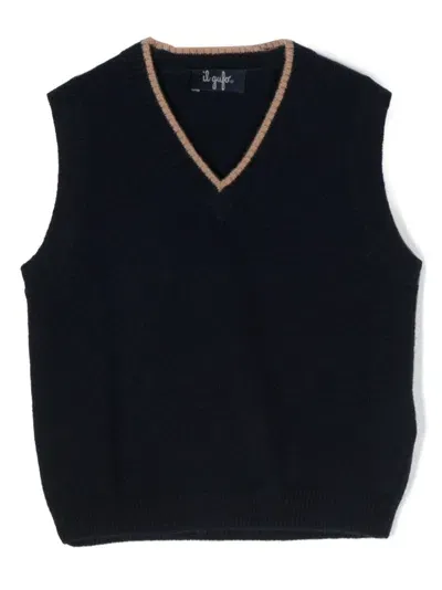 Il Gufo Babies' V-neck Knitted Wool Vest In Blue