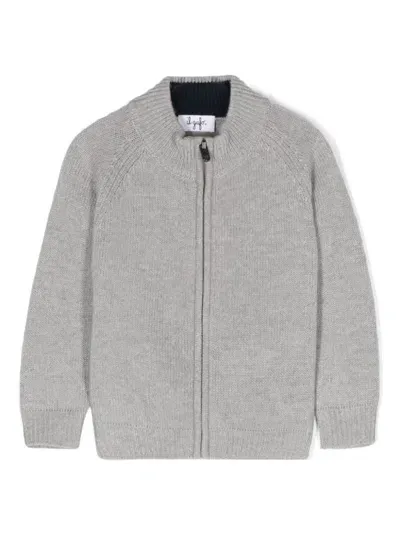 Il Gufo Babies' Wool Full-zip Cardigan In 灰色