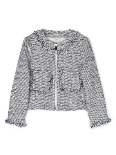 Il Gufo Kids' Lurex Tweed Cotton Blend Jacket In White,navy