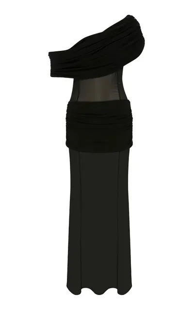 Ila Tia Chiffon-paneled Jersey Maxi Dress In Black