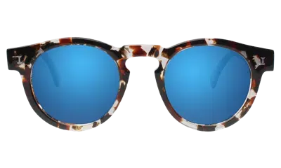 Illesteva Leonard Eco Sunglasses In Clear Marble / Blue Mirror