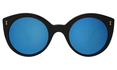 Illesteva Palm Beach Sunglasses In Black / Blue Mirror