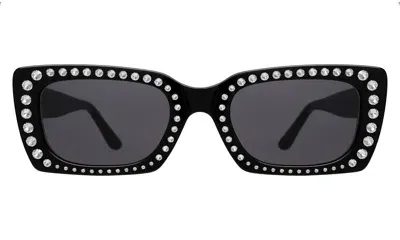 Illesteva Wilson Ii Crystal Sunglasses In Black W/ Silver Swarovski Crystals / Grey Flat