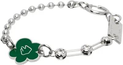 In Gold We Trust Paris Ssense Exclusive Silver & Green Flower Bracelet In Palladium