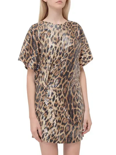 In The Mood For Love Dress With Sequins And Leopard Print In Brown