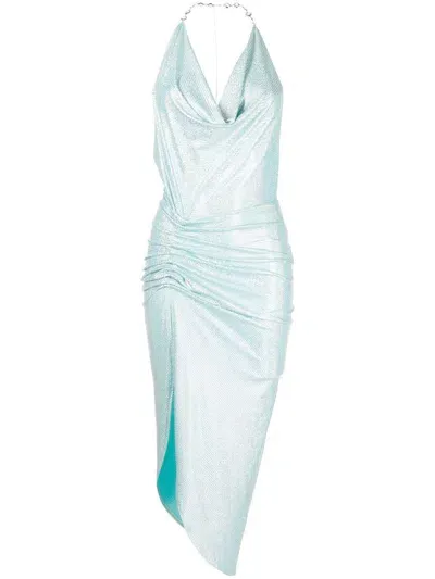 In The Mood For Love Pauline Ariel Halterneck Ruched Midi Dress In Blue