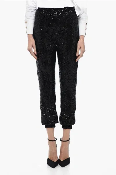 In The Mood For Love Sequined Asha Pants With Ankle Cuffs In Black