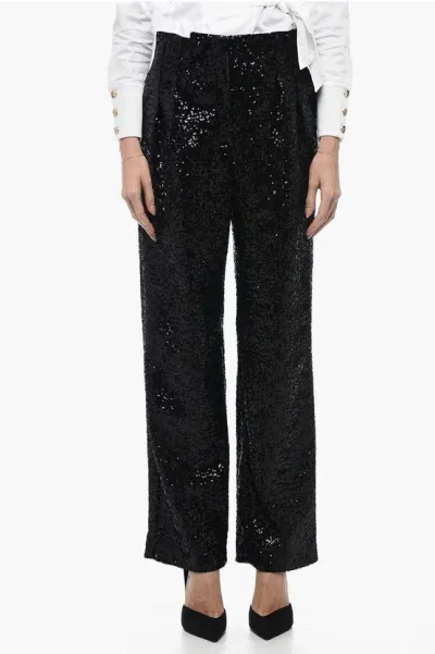 In The Mood For Love Sequined Clyde Pants With Wide Leg In Black