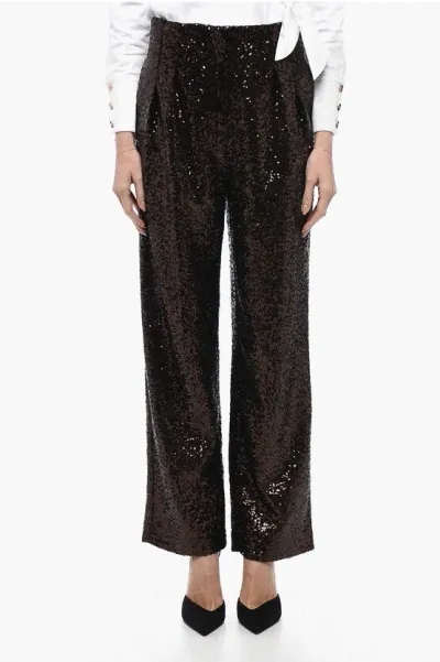 In The Mood For Love Sequined Clyde Pants With Wide Leg In Black