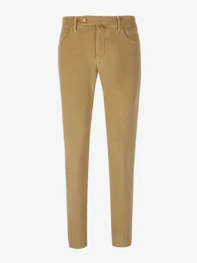 Incotex Blue Division Micro Corduroy Trousers In Orange