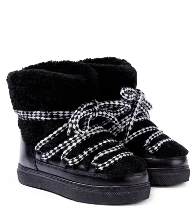 Inuikii Kids' Curly Shearling And Leather Ankle Boots In Black