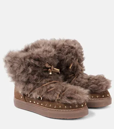 Inuikii Shearling And Suede Ankle Boots In Brown