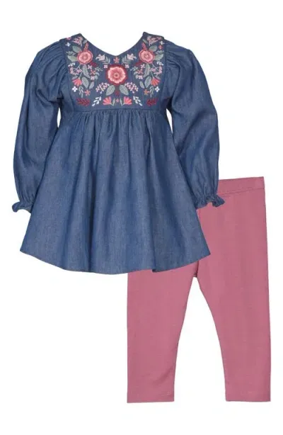 Iris & Ivy Babies'  Floral Embroidered Denim Tunic & Leggings Set In Denim Multi