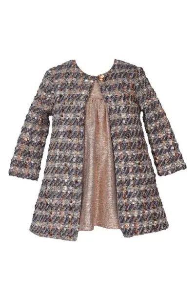 Iris & Ivy Kids' Bouclé Coat & Metallic Dress Set In Gold