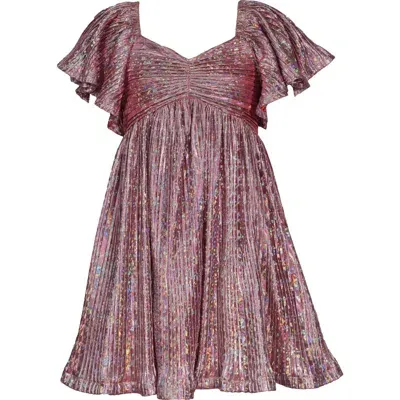 Iris & Ivy Kids' Flutter Sleeve Metallic Boudre Party Dress In Rose