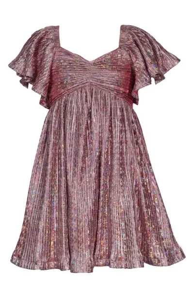 Iris & Ivy Kids' Flutter Sleeve Metallic Boudre Party Dress In Rose Pink