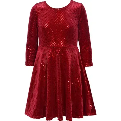 Iris & Ivy Kids' Glitter Long Sleeve Stretch Velvet Party Dress In Red Sparkle