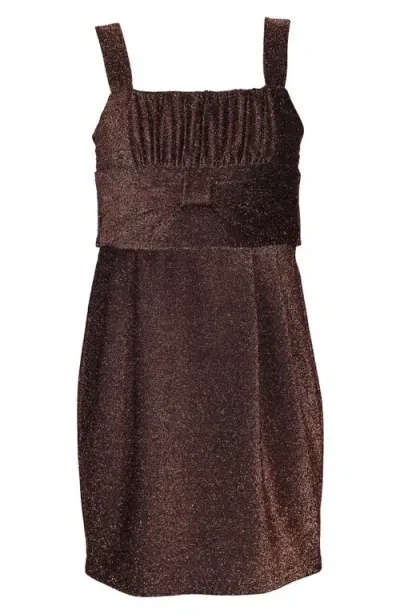 Iris & Ivy Kids' Metallic Empire Waist Party Dress In Chocolate Brown