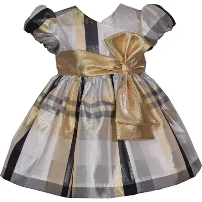 Iris & Ivy Babies'  Oversize Bow Detail Taffeta Fit & Flare Dress In Silver