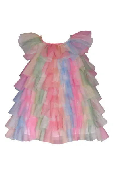 Iris & Ivy Babies'  Rainbow Mesh Tiered Dress & Bloomers In Red Multi