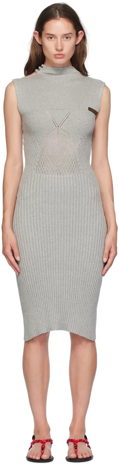 Isa Boulder Gray Raven High-neck Midi Dress In Silver