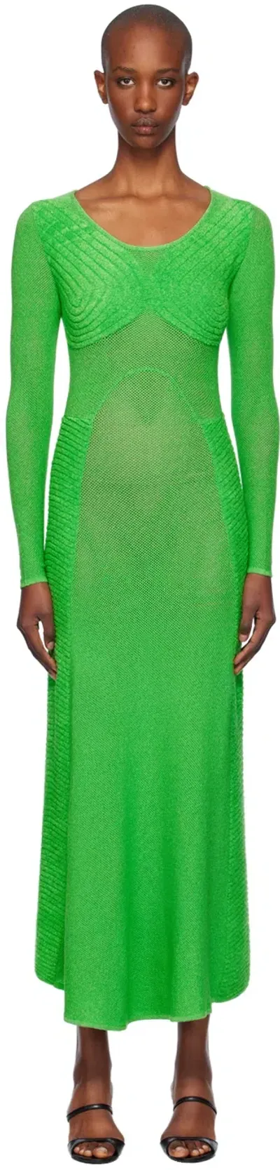 Isa Boulder Green Sweetheart Long Sleeve Maxi Dress In Leaf