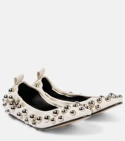 Isabel Marant Belna Studded Leather Ballet Flats In White