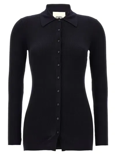 Isabel Marant 'elvira' Collar Detail Ribbed Knit Cardigan In Blau