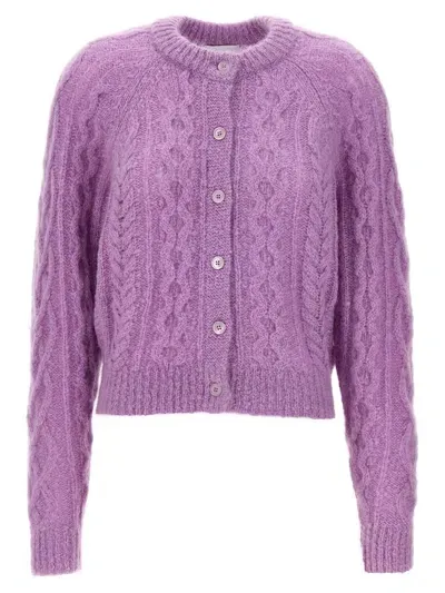 Isabel Marant Étoile Cable Knit Crew Neck Cardigan In Purple