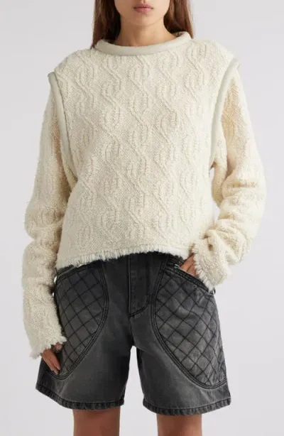 Isabel Marant Ladiva Leather-trimmed Cable-knit Wool-blend Bouclé Sweater In Beige