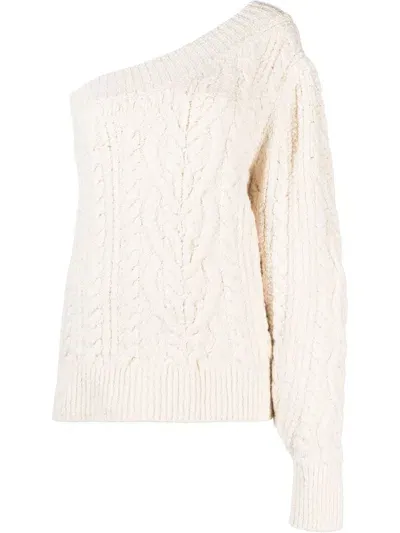 Isabel Marant Blaine One Sleeve Cotton Blend Sweater In White