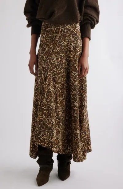 Isabel Marant Sakura Leopard Print Stretch Silk Maxi Skirt