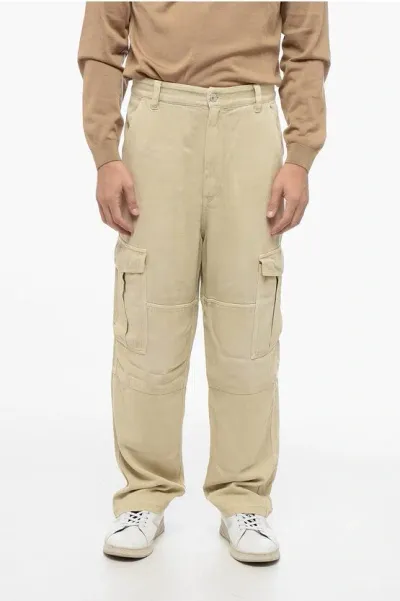 Isabel Marant Twill Fabric Cargo Pants With Belt Loops In Brown