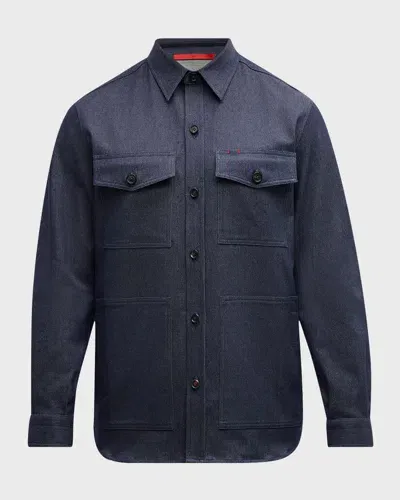 Isaia Men's Cotton And Cashmere Overshirt In Blue